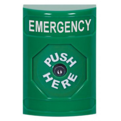 STI SS2100EM-EN Stopper Station – Green – Oct Push Button - Key To Reset - Emergency Label