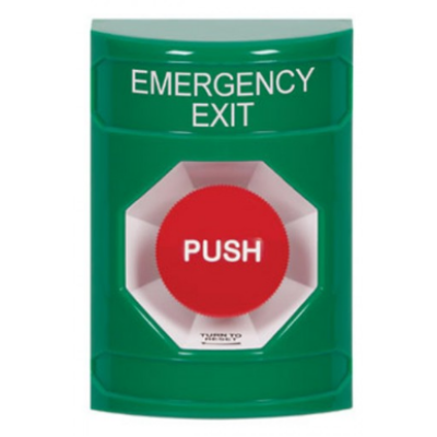 STI SS2101EX-EN Stopper Station – Green – Push & Turn - Reset - Emergency Exit Label