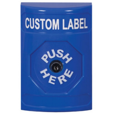 STI SS2400ZA-EN Stopper Station – Blue – Lge Oct. Push Button - Key To Reset - Custom Label