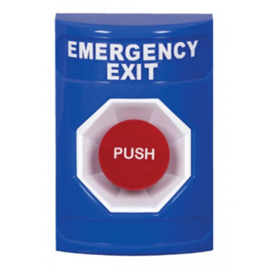 STI SS2404EX-EN Stopper Station – Blue – Momentary Push - Emergency Exit Label