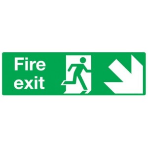 Down Right Fire Exit Sign (300mm x 100mm) Photoluminescent