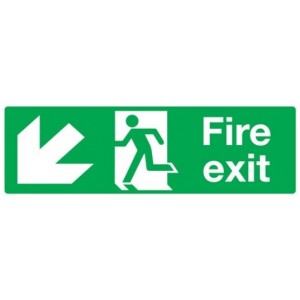 Down Left Fire Exit Sign (300mm x 100mm) Photoluminescent