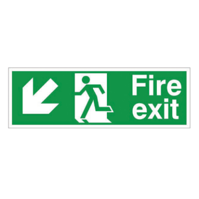 Fire Exit Arrow Down Left - Vinyl (400mm x 150mm) - FEADLV