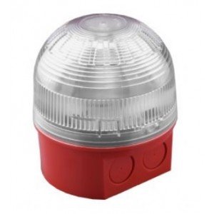 Klaxon PSB-0077 Sonos LED Beacon with Deep Base - Red Body - Clear Lens - Red LED 17-60v