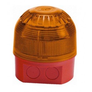 Klaxon PSS-0096 Sonos LED Sounder Beacon, Deep Base, Red Body, Amber Lens (110/230v AC)